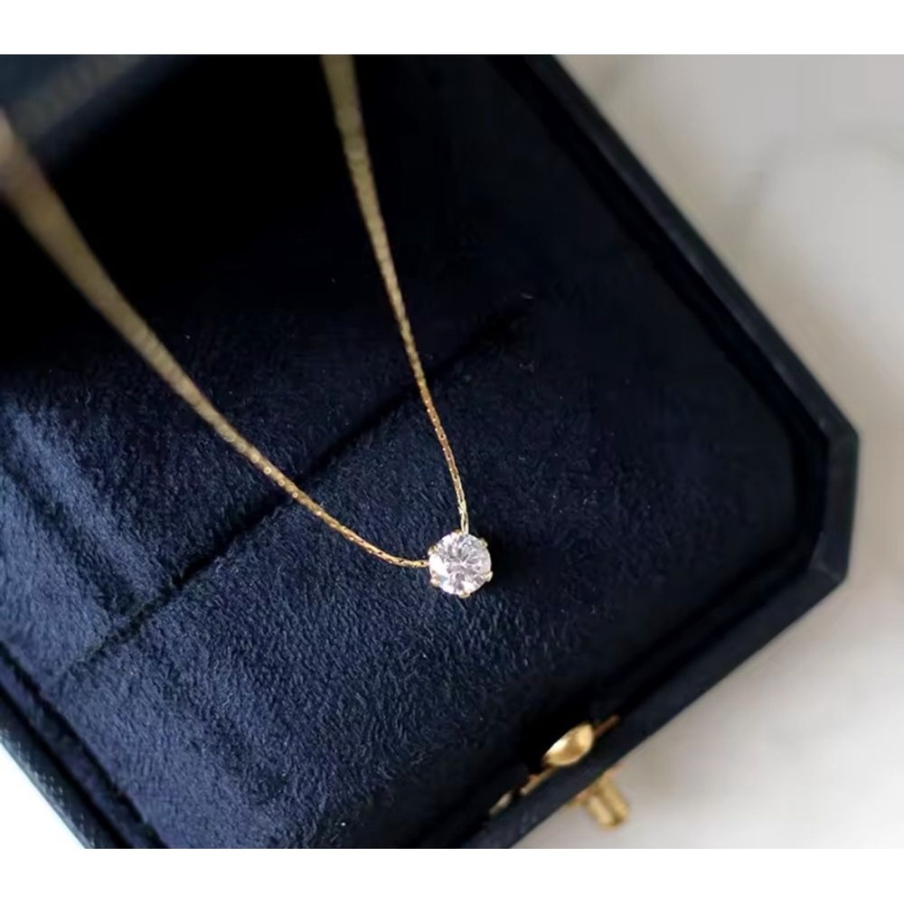 Dainty Solitaire CZ Diamond Necklace‎ 14k Gold Chain Minimalist Everyday Sparkle